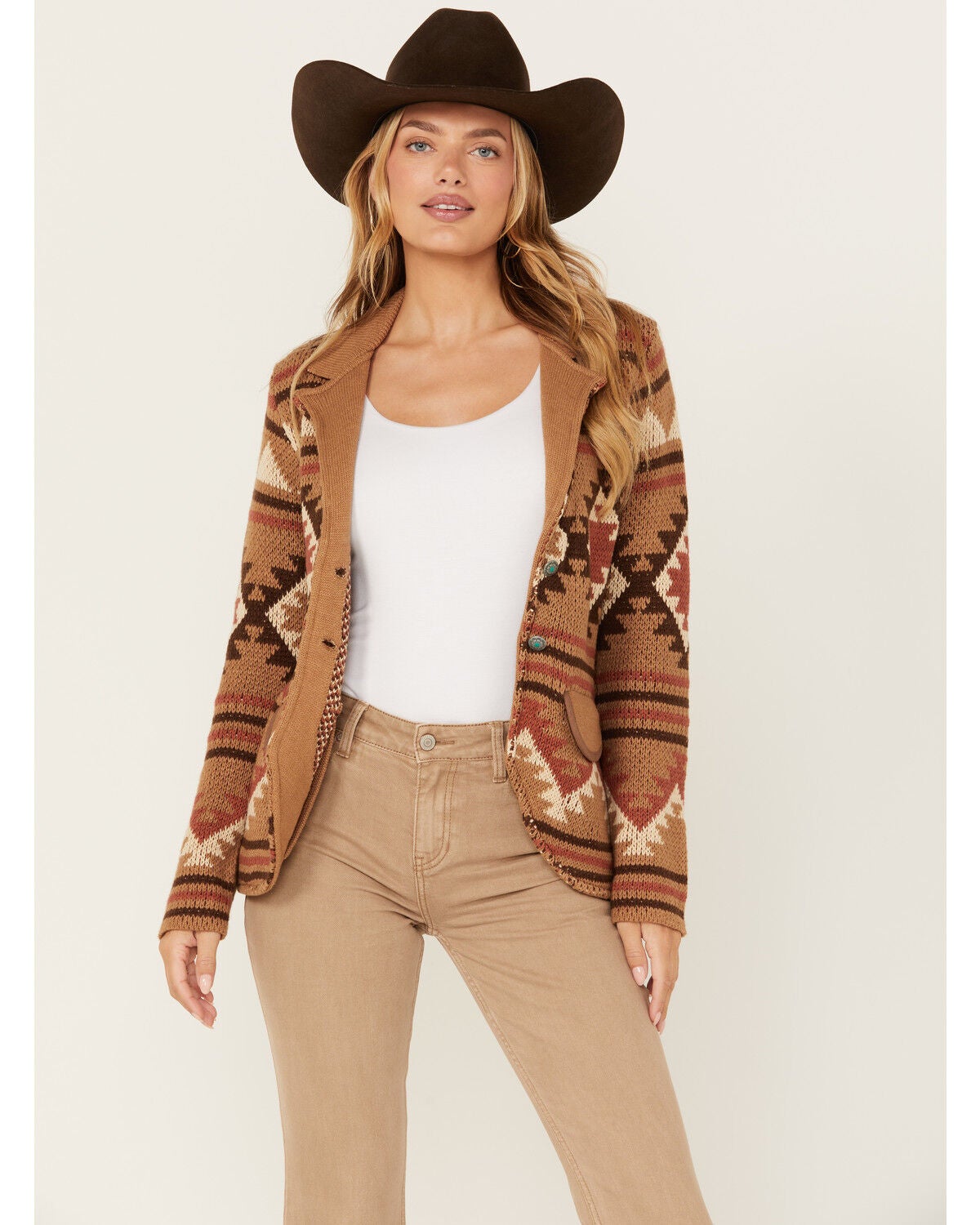 Tasha Polizzi Women's Southwestern Print Felina Blazer, Camel, hi-res