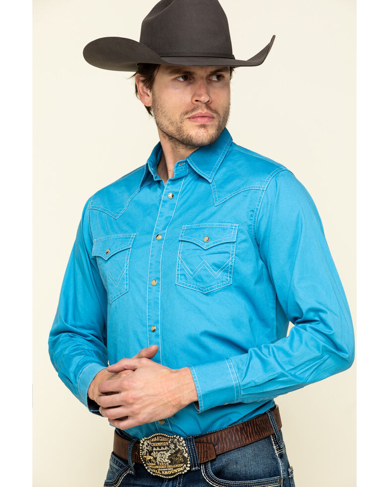 Wrangler Men's Retro Long Sleeve Western Shirt , Blue, hi-res