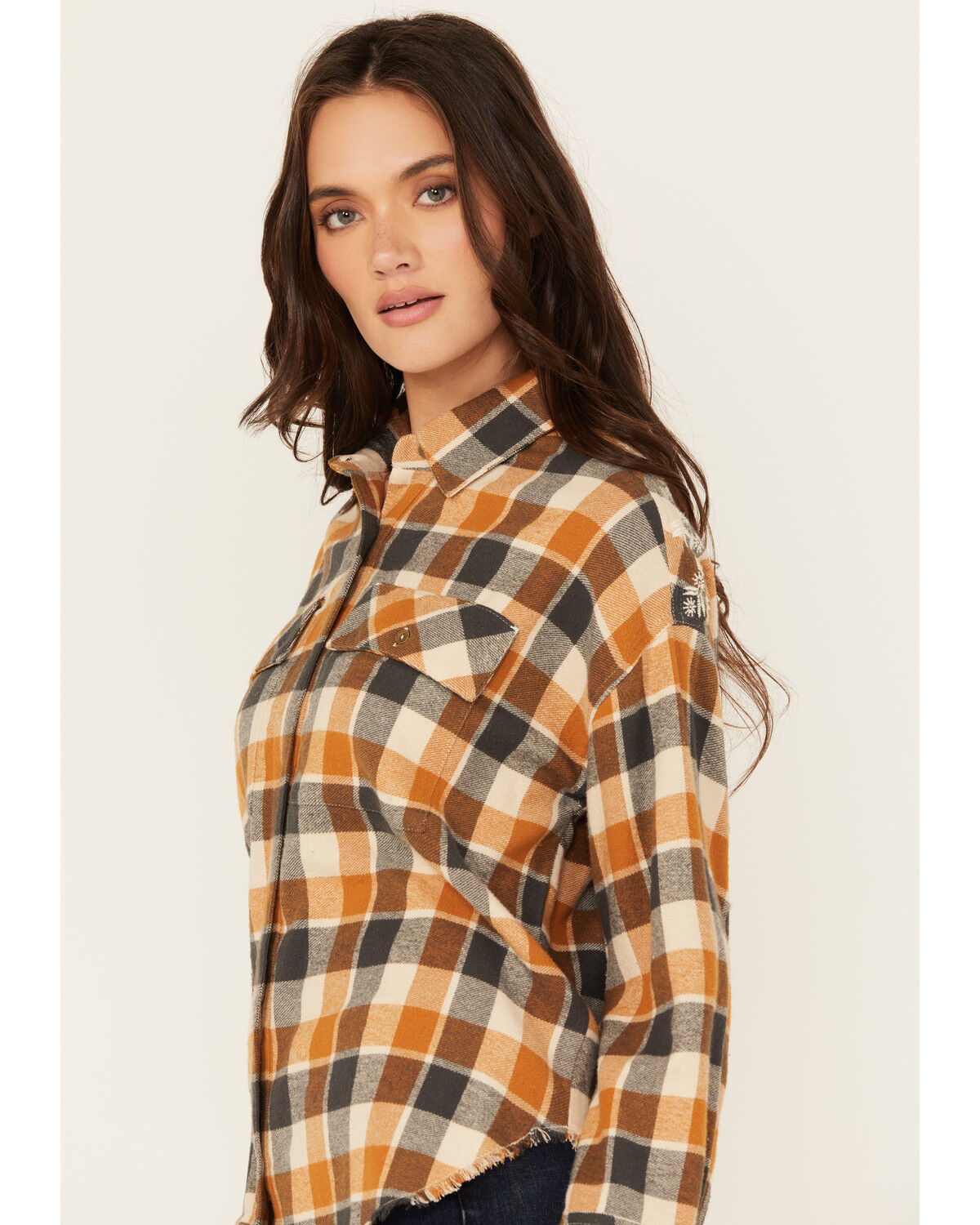 Image #2 - Cleo + Wolf Women's Christian Plaid Print Embroidered Long Sleeve Button-Down Western Shirt, Caramel, hi-res