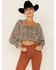 Image #1 - Lush Women's Long Sleeve Cheetah Smocked Crop Top, , hi-res