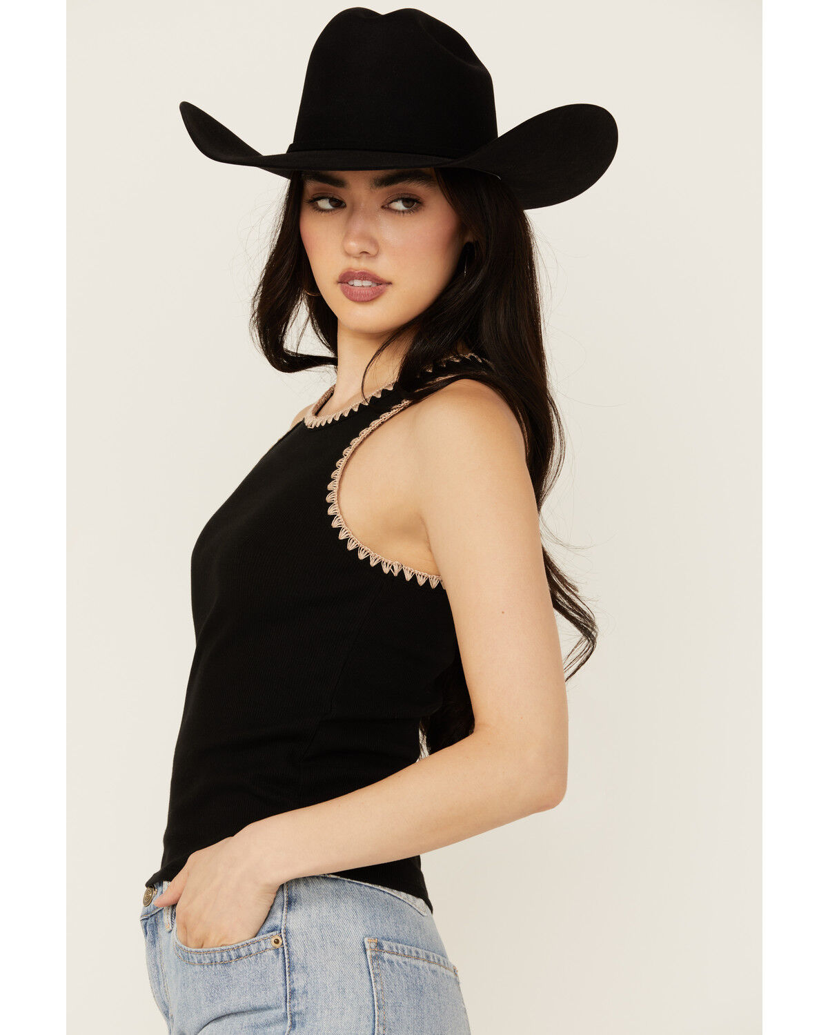 Image #2 - White Crow Women's Embroidered Trim Tank, Black, hi-res
