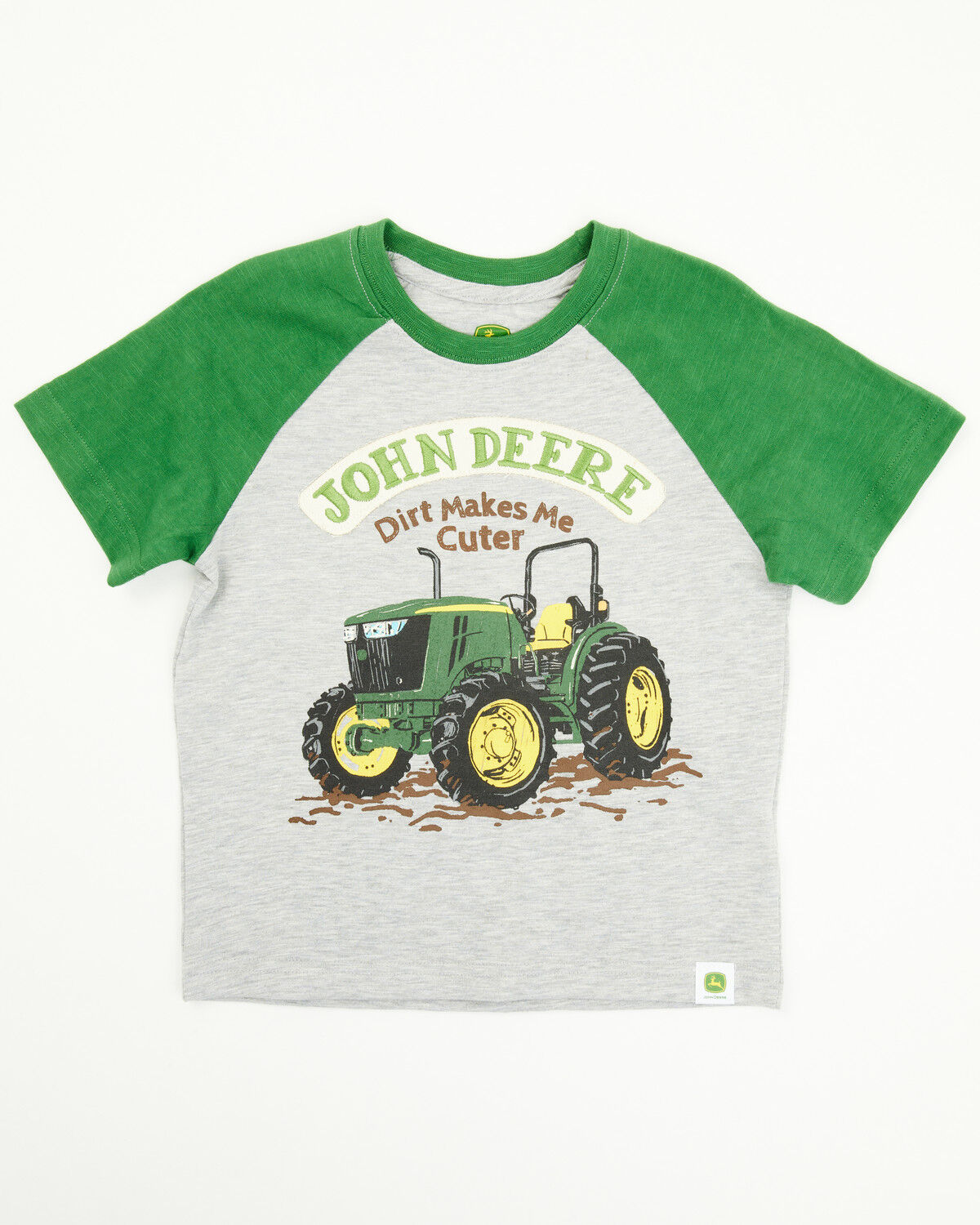 Image #1 - John Deere Toddler Boys' Dirt Makes Me Cuter Short Sleeve Raglan T-Shirt, Grey, hi-res