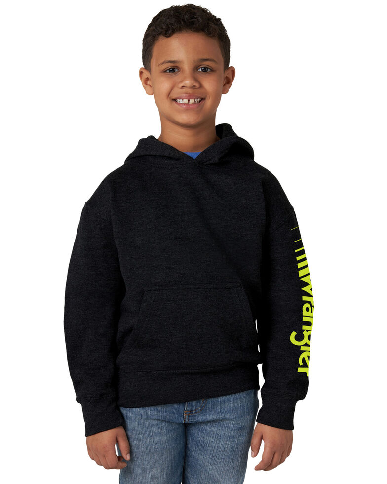 Wrangler Boys' Black Kabel Sleeve Logo Hooded Sweatshirt , Black, hi-res