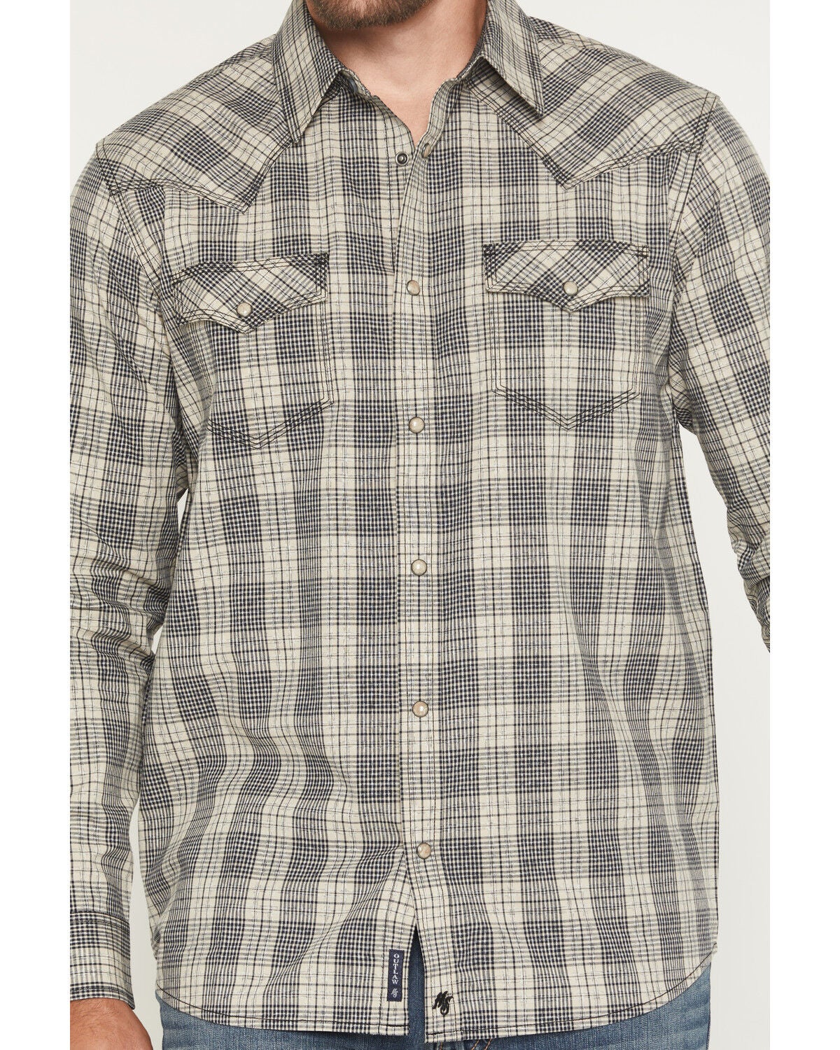 Image #3 - Moonshine Spirit&reg; Men's Sand Collar Plaid Print Long Sleeve Snap Western Shirt, Tan, hi-res