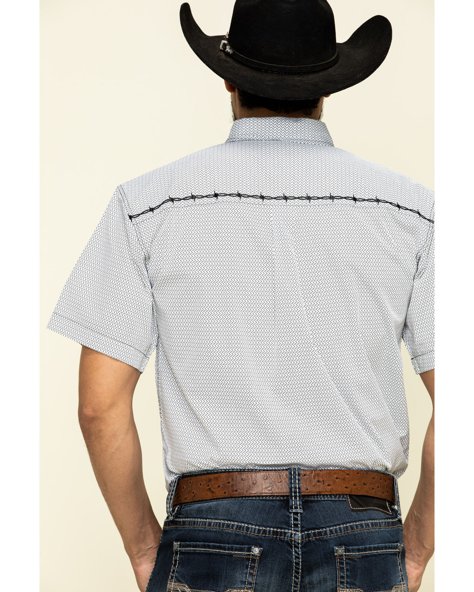 Product Name: Cowboy Hardware Men's White Little Zig Geo Print Short Sleeve  Western Shirt