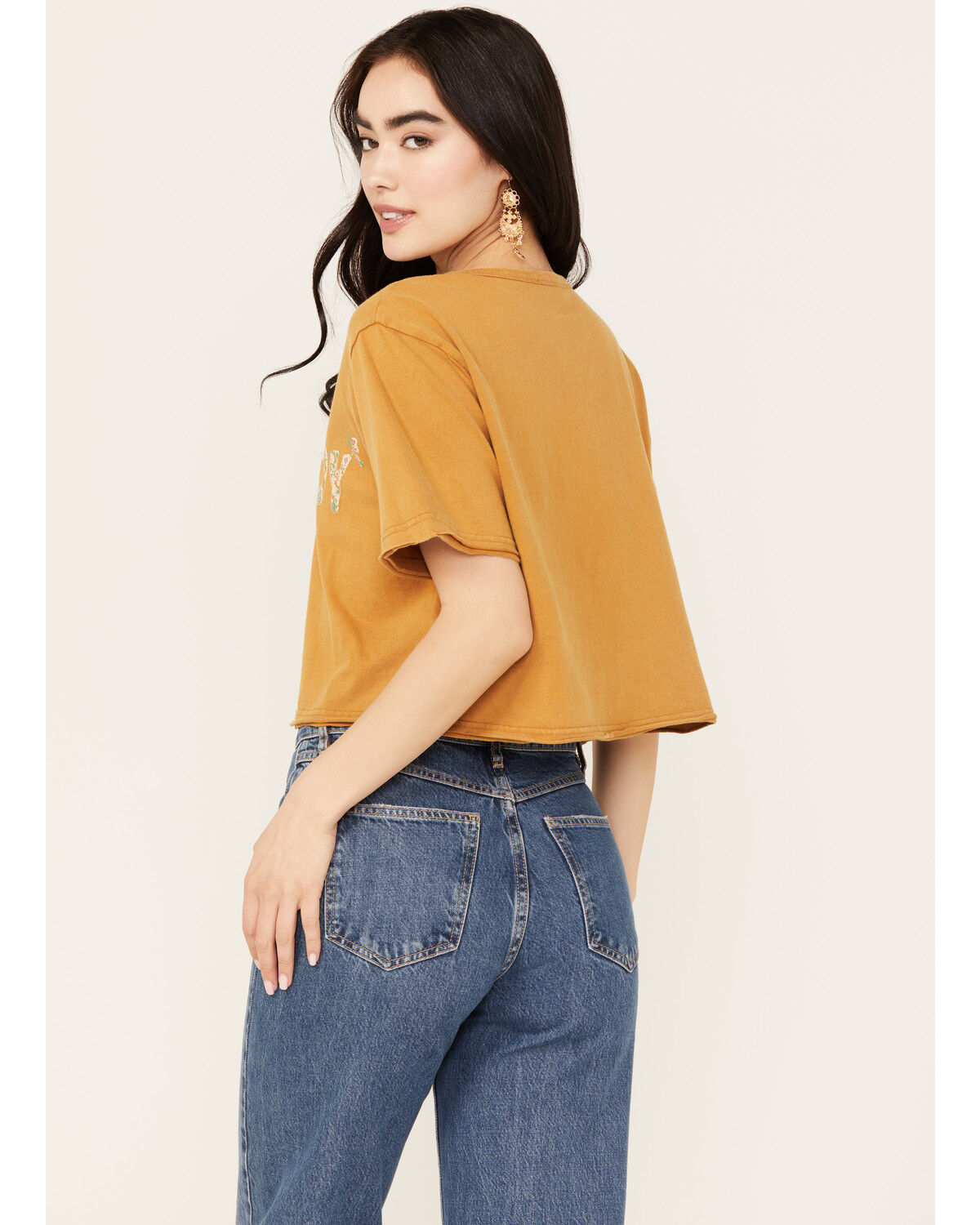 Image #4 - Miss Me Women's Boxy Fit Cowboy Short Sleeve Cropped Graphic Tee, Mustard, hi-res