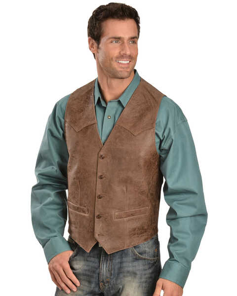 Image #1 - Scully Men's Western Lamb Vest, Brown, hi-res