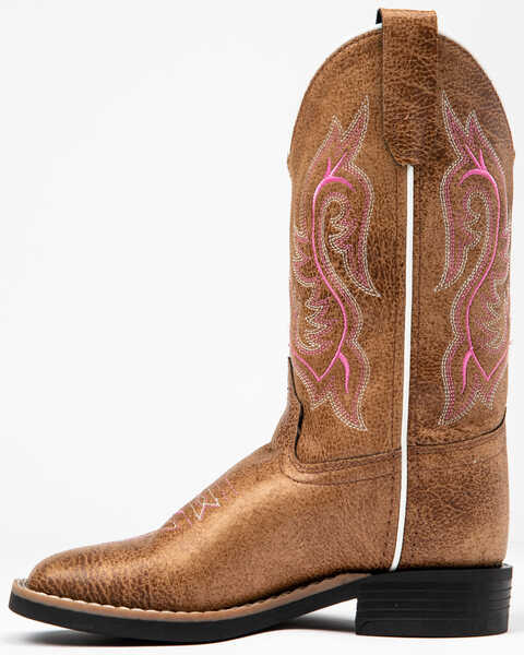 Image #3 - Shyanne Girls' Madison Faux Leather Western Boots - Square Toe, Brown/pink, hi-res