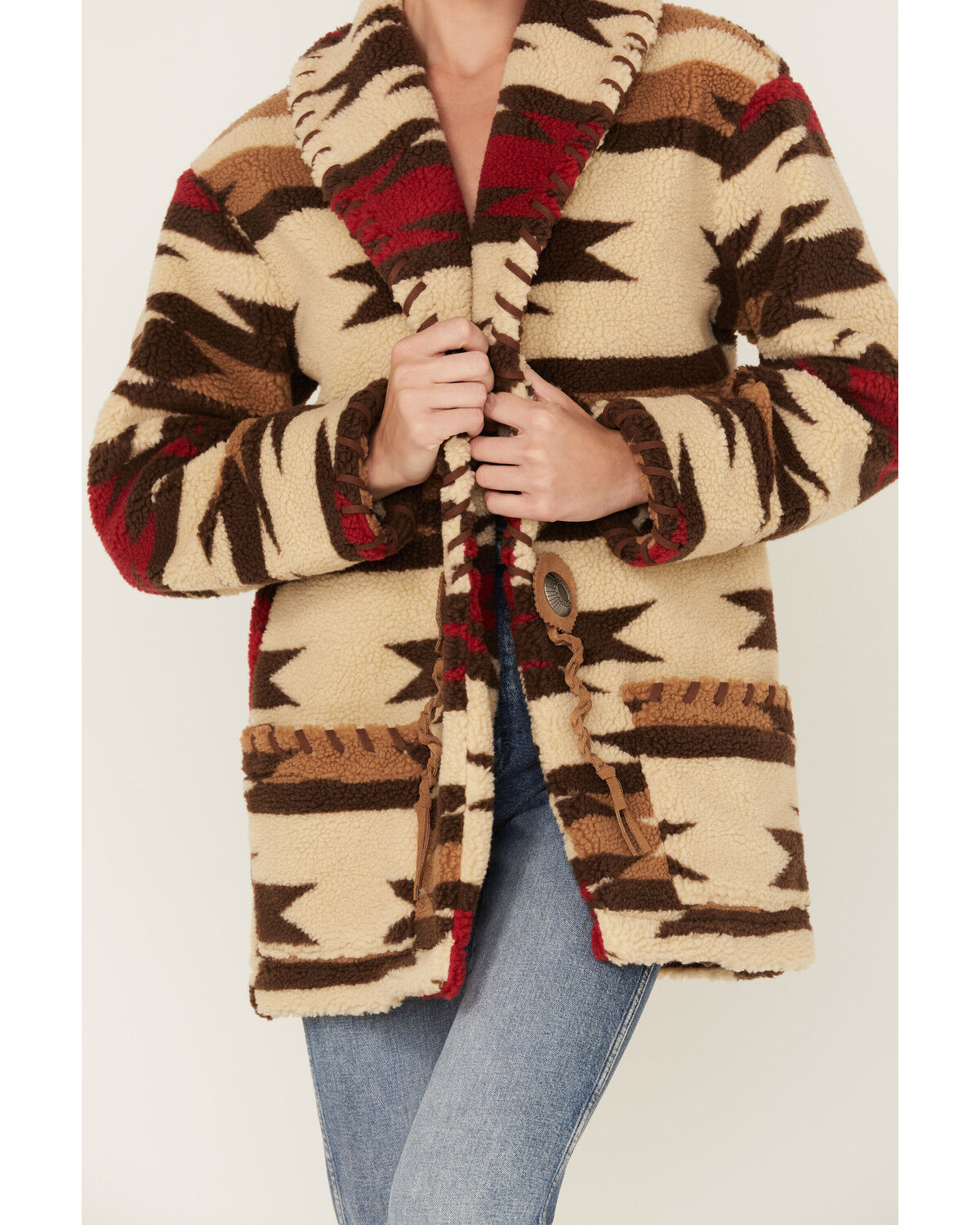 Image #3 - Tasha Polizzi Women's Stable Southwestern Print Sherpa Jacket, Ivory, hi-res
