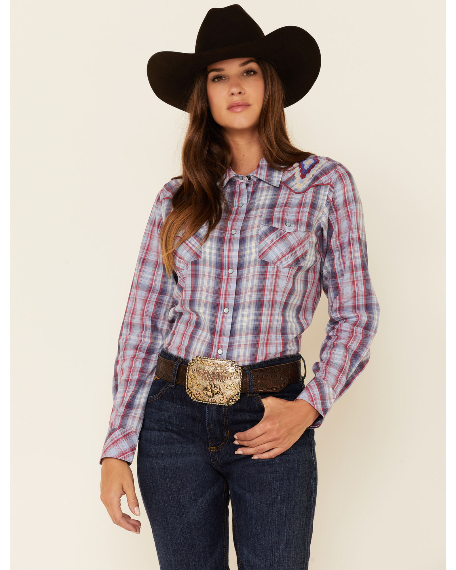 Ariat Women s Burgundy Cornflower R.E.A.L. Plaid Embroidered