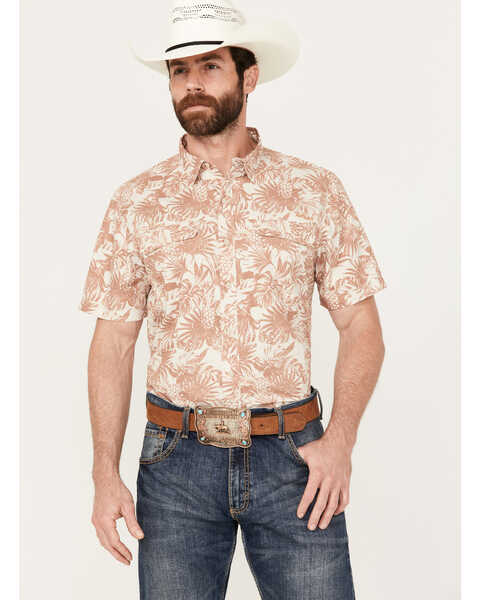 Ariat Men's VentTEK Outbound Floral Print Fitted Short Sleeve Button-Down Shirt, Sand, hi-res