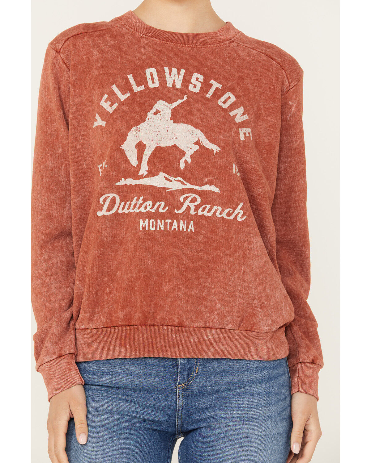 Image #3 - Paramount Network's Yellowstone Women's Bucking Horse Crew Neck Sweatshirt, Rust Copper, hi-res