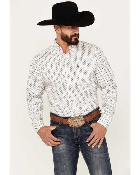 Ariat Men's Kashton Novelty Print Long Sleeve Button-Down Western Shirt, White, hi-res