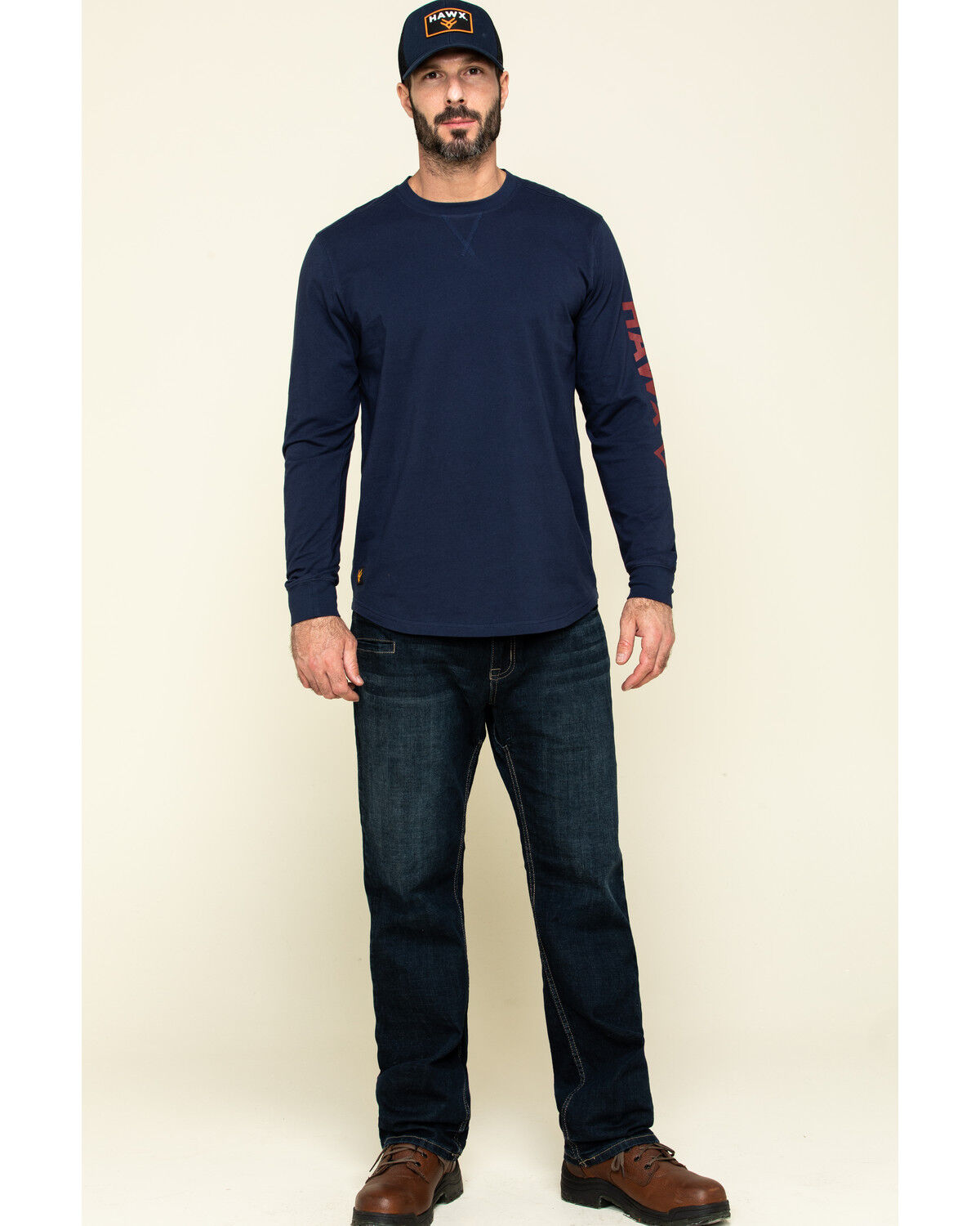 Image #6 - Hawx Men's Navy Sleeve Logo Long Sleeve Work T-Shirt - Tall, Navy, hi-res
