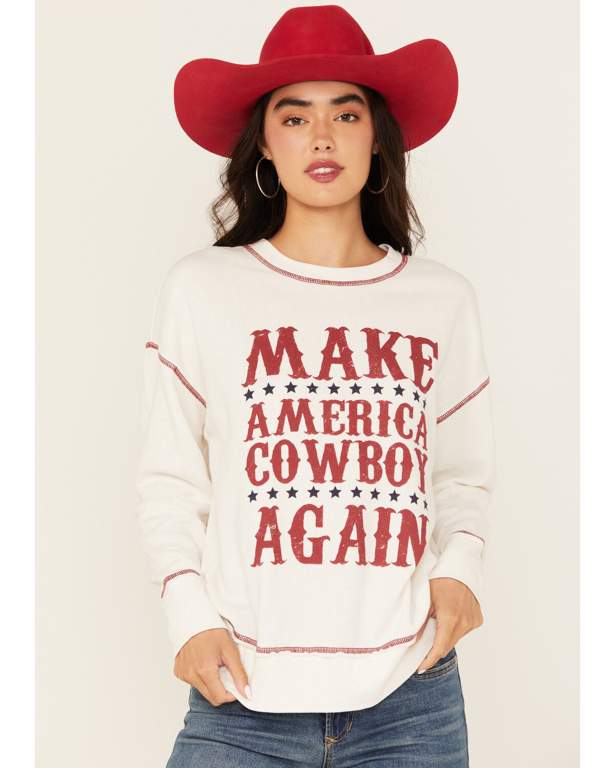 Blended Women's Make America Cowboy Again Graphic Sweatshirt, White, hi-res