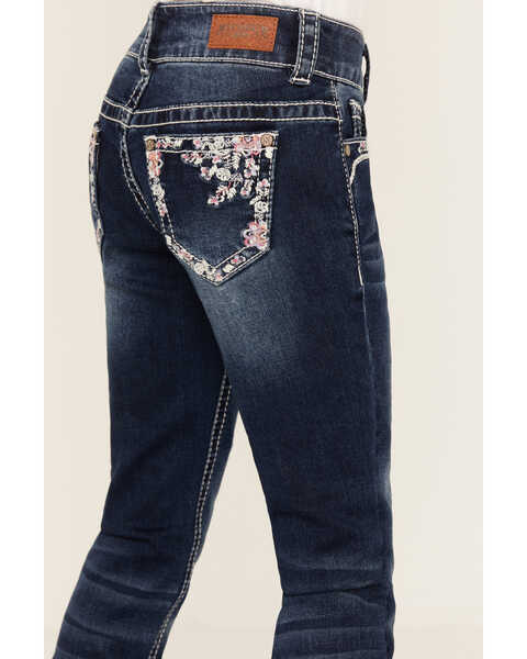 Image #4 - Shyanne Little Girls' Dark Wash Floral Pocket Stretch Bootcut Jeans, Blue, hi-res