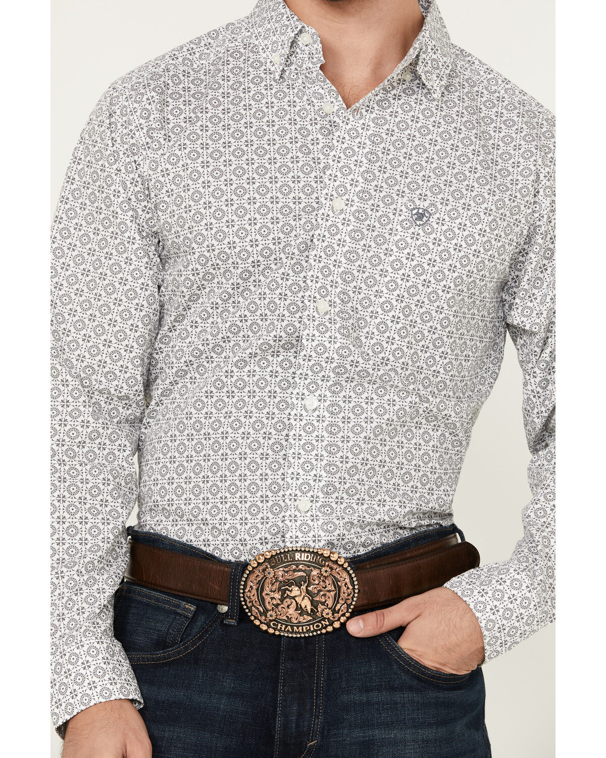 Image #3 - Ariat Men's Jimmy Mini Medallion Geo Print Long Sleeve Button-Down Western Shirt, Grey, hi-res