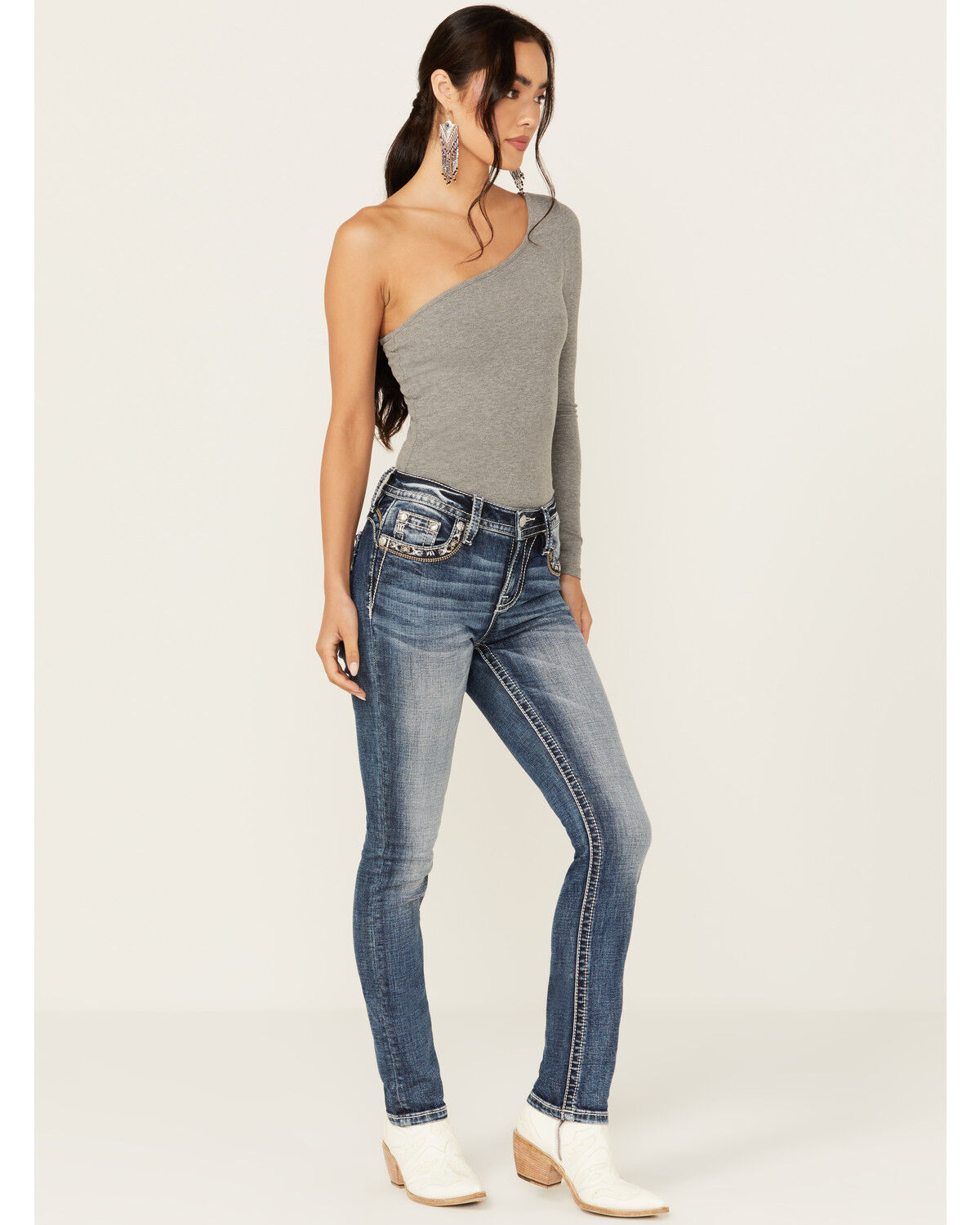 Image #3 - Miss Me Women's Dark Wash Mid Rise Skinny Stretch Denim Jeans, , hi-res