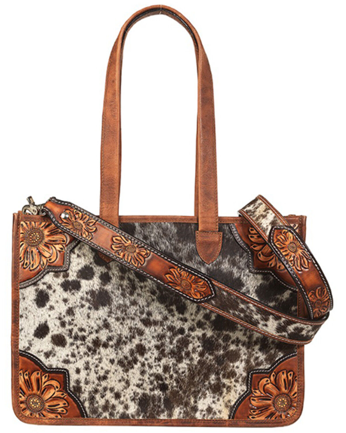Image #1 - Angel Ranch Women's Spotted Calf Hair Crossbody Tote, Multi, hi-res