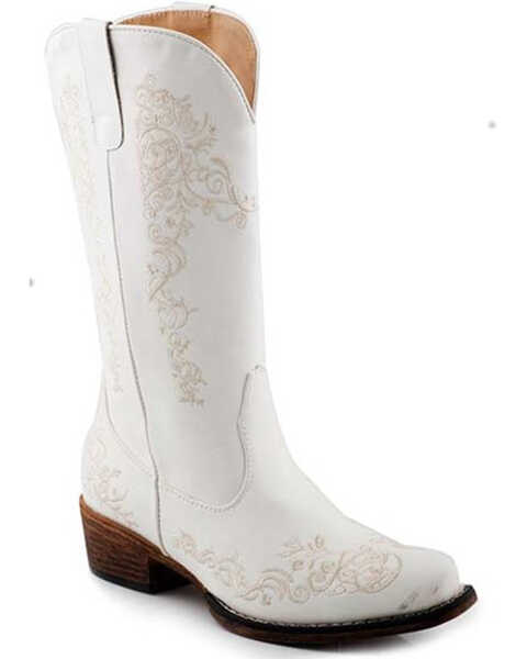 Roper Women's Riley Scroll Western Performance Boots - Snip Toe, White, hi-res