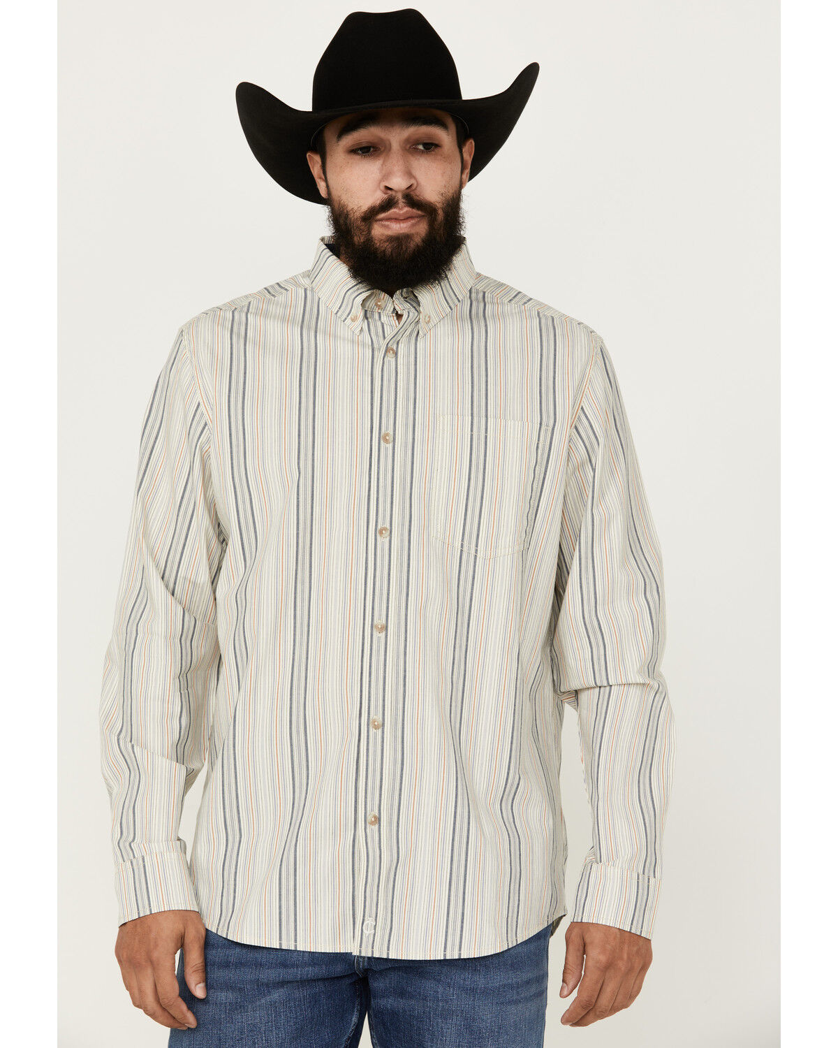 Image #1 - Cody James Men's Sunrise Stripe Long Sleeve Button-Down Stretch Western Shirt, Ivory, hi-res