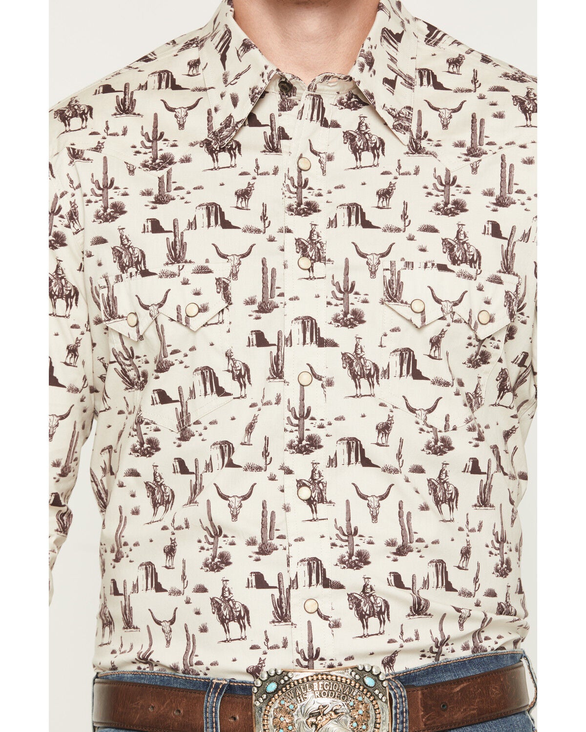 Image #3 - Rock & Roll Denim Men's Conversational Print Long Sleeve Snap Western Shirt, Cream, hi-res
