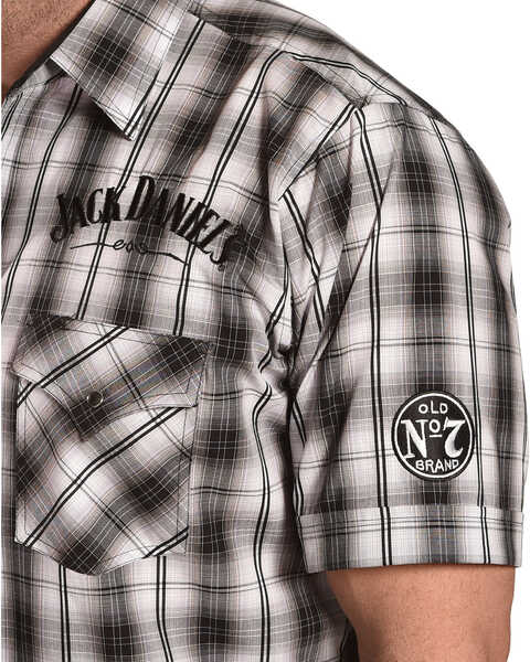 Jack Daniel's Men's Black Embroidered Logo Plaid Short Sleeve Western Shirt , Black, hi-res