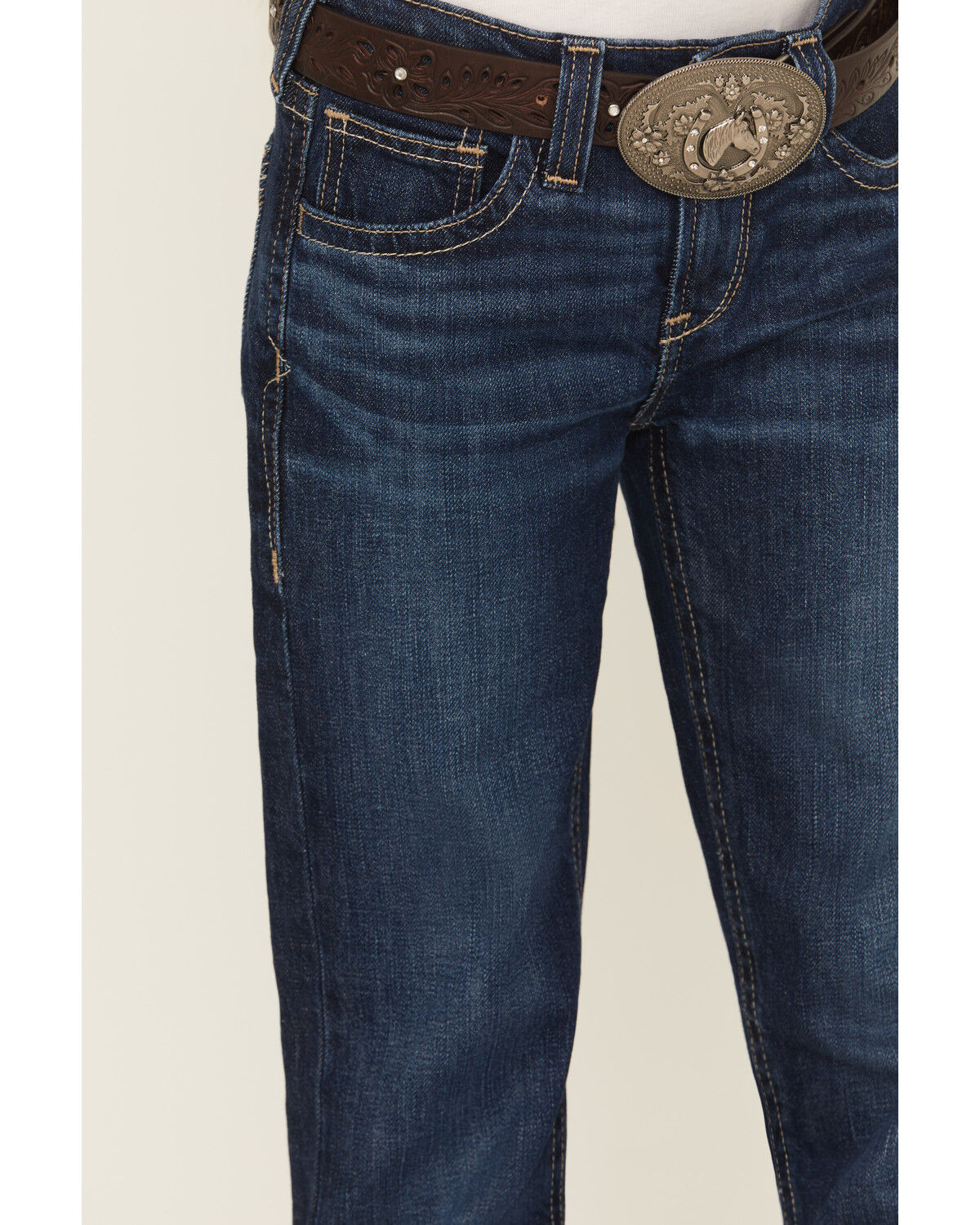 Image #2 - Ariat Girls' Jordyn Flare Stretch Denim Jeans, Dark Wash, hi-res