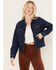 Image #1 - Wrangler Women's Flannel Lined Medium Wash Pleated Denim Jacket, Blue, hi-res