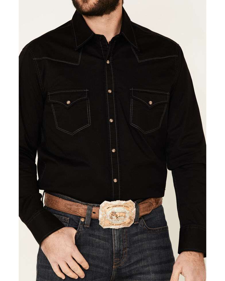 Rock & Roll Cowboy Men's Black Dyed Twill Western Shirt, Black, hi-res