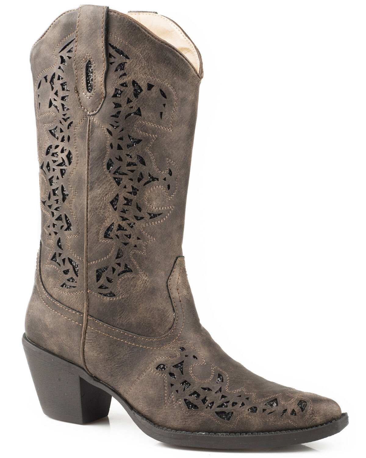 Image #1 - Roper Women's Brown Alisa Metallic Inlay Boots - Snip Toe, Brown, hi-res