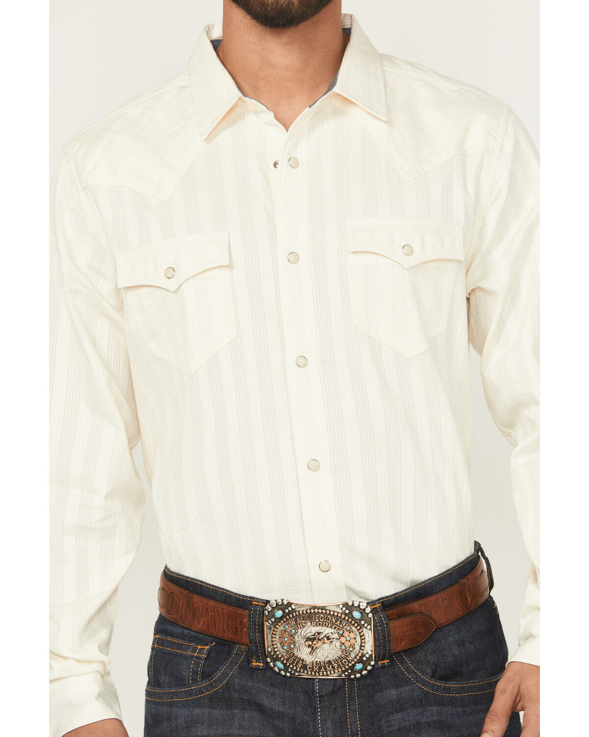 Image #3 - Cody James Men's Rustic Range Tonal Striped Long Sleeve Snap Western Shirt - Big, Cream, hi-res