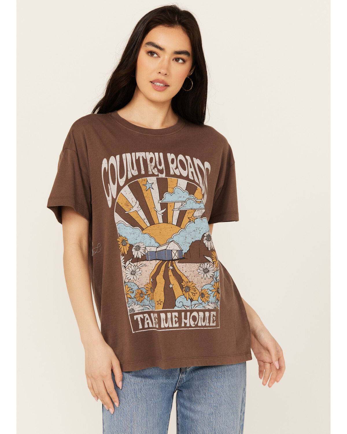 Image #1 - Cleo + Wolf Women's Country Roads Short Sleeve Graphic Tee, Brown, hi-res
