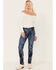 Image #1 - Miss Me Women's Floral Print Dark Wash Mid Rise Stretch Skinny Jeans, Blue, hi-res