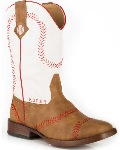 Roper Boys' Baseball Western Boots - Square Toe, Tan, hi-res