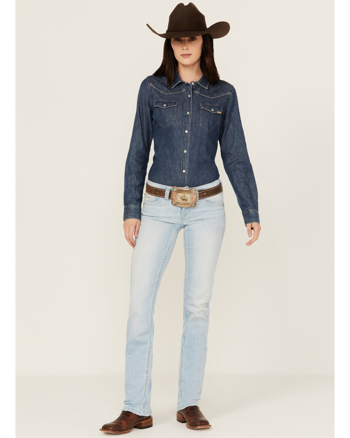 Image #1 - Ariat Women's Light Wash Zayla Low Rise Straight Leg Stretch Denim Jeans, Light Wash, hi-res