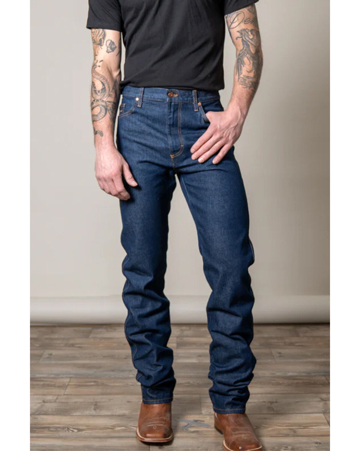 Zach Top X Kimes Ranch Men's Dark Wash Mid Rise Knife Pocket Bootcut Rigid Denim Jeans, Dark Medium Wash, hi-res