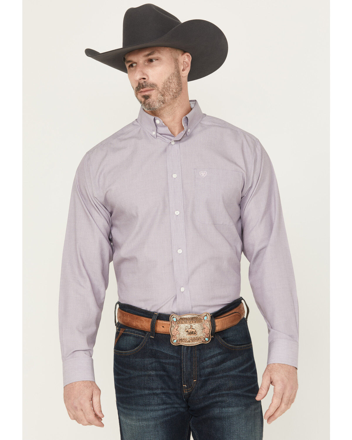 Image #1 - Ariat Men's Solid Long Sleeve Button-Down Western Shirt, Light Purple, hi-res