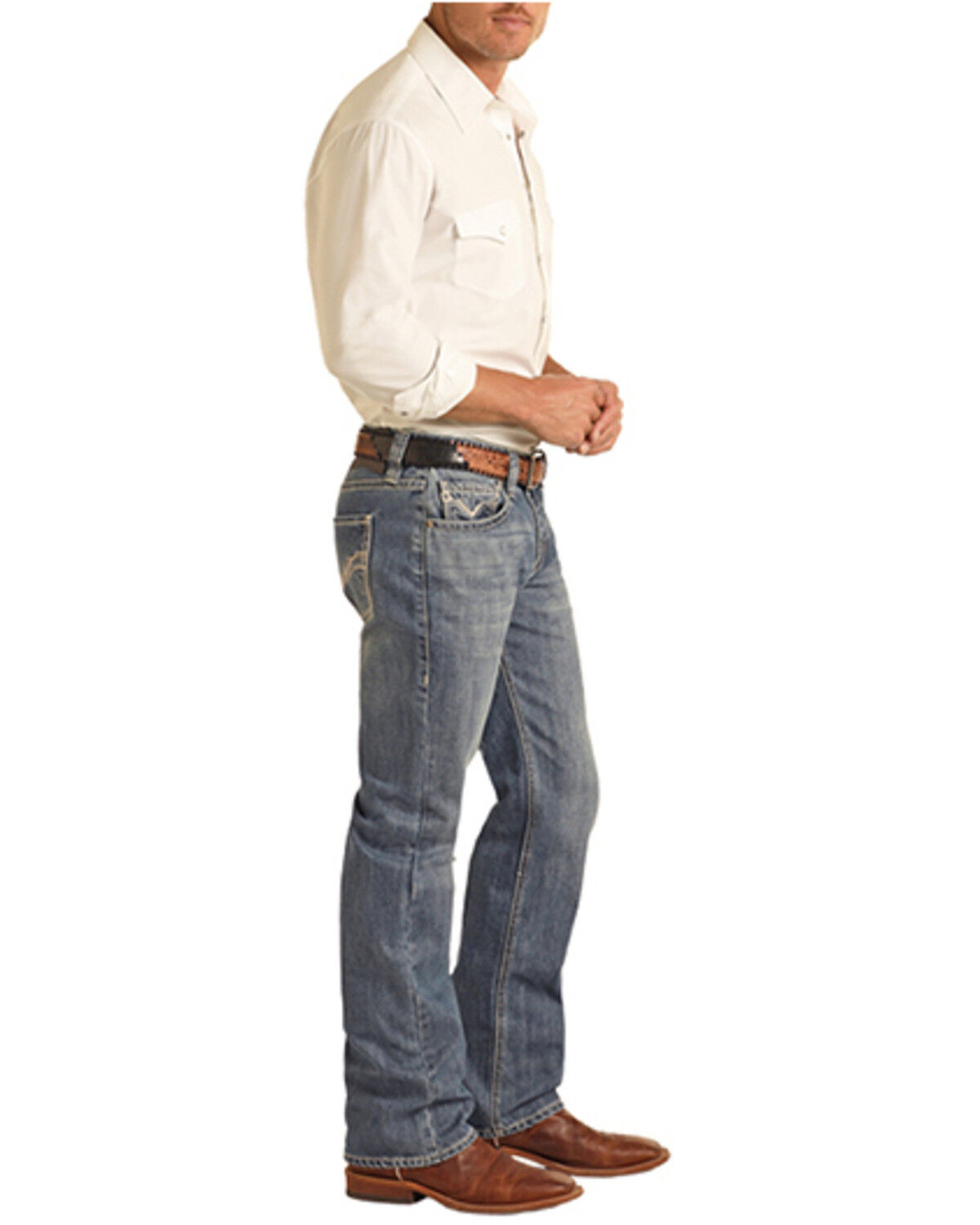 Image #3 - Rock & Roll Denim Men's Pistol Light Wash Slim Straight Reflex Denim Jeans, Light Wash, hi-res