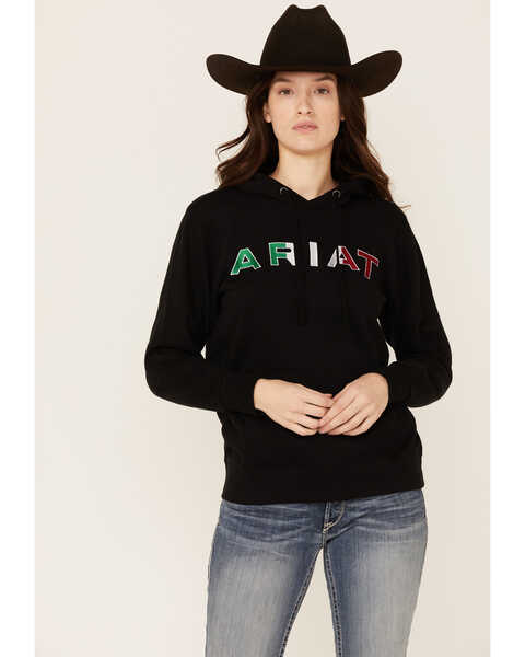 Ariat Women's Black R.E.A.L Mexico Embroidered Logo Pullover Hoodie , Black, hi-res