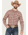Image #1 - Blue Ranchwear Men's Mojave Plaid Print Long Sleeve Snap Western Shirt, Red, hi-res