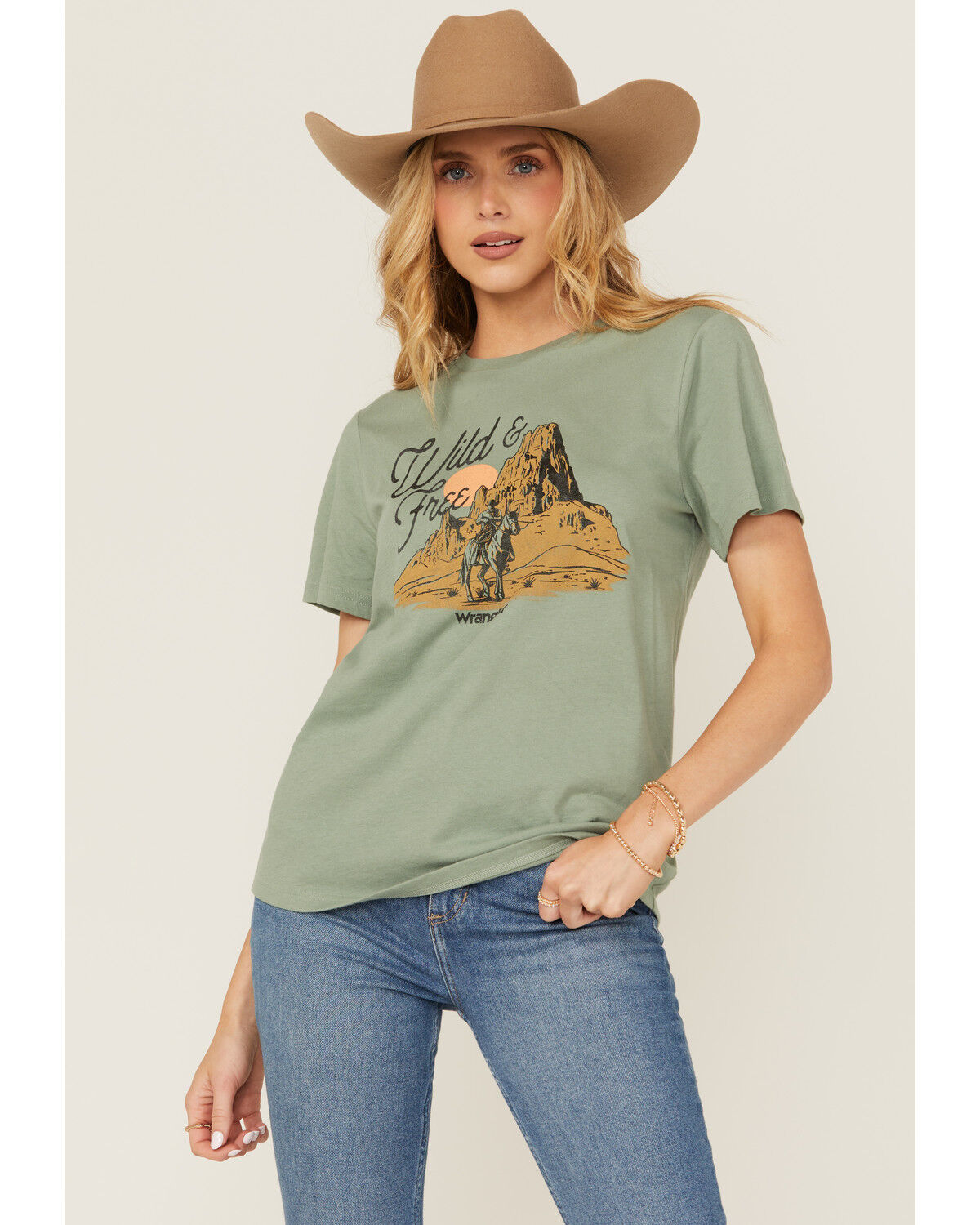 Image #1 - Wrangler Women's Wild & Free Short Sleeve Graphic Tee, Sage, hi-res