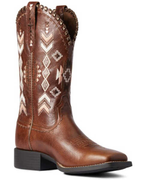 Image #1 - Ariat Women's Canyon Tan Round Up Skyler Full-Grain Western Boot - Wide Square Toe , Brown, hi-res