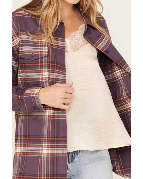 Image #3 - Cleo + Wolf Women's Plaid Print Oversized Long Sleeve Flannel Button Down Shirt, Violet, hi-res