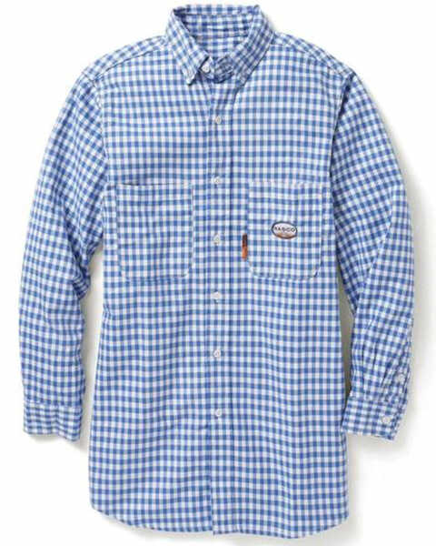 Image #1 - Rasco Men's FR Plaid Print Long Sleeve Button Down Work Shirt , Light Blue, hi-res