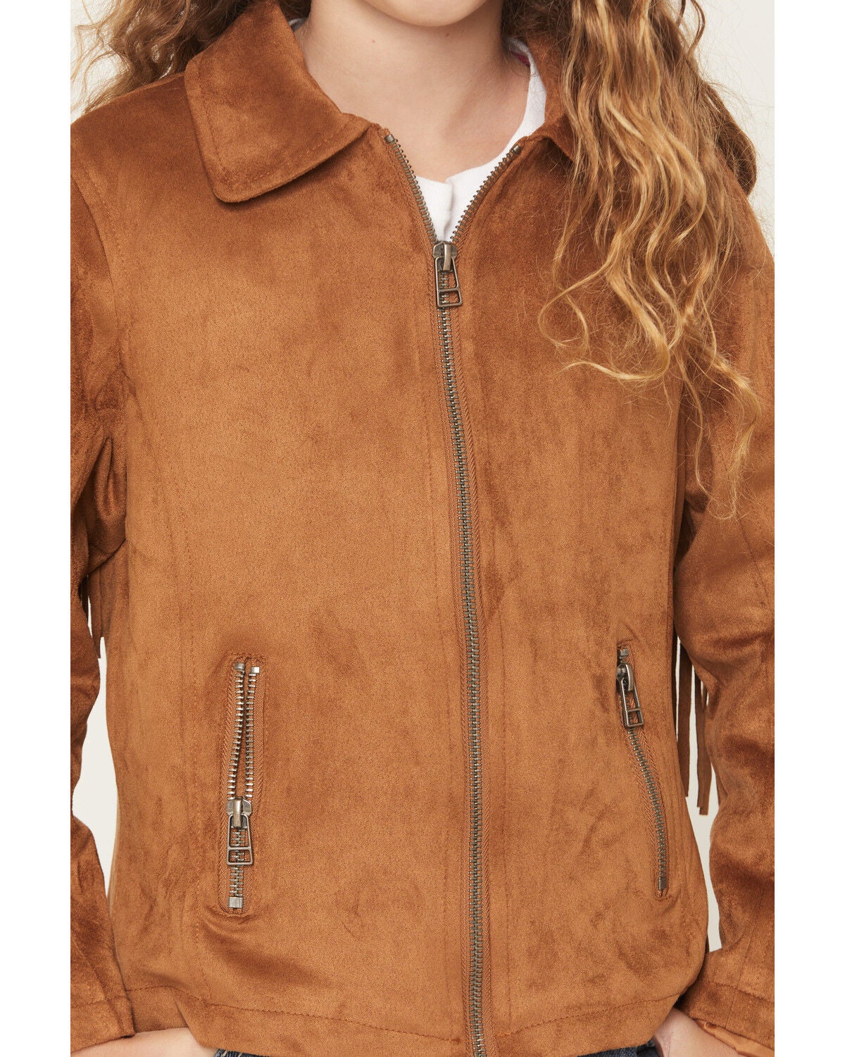 Image #4 - Fornia Girls' Horse Embroidered Fringe Jacket, Camel, hi-res