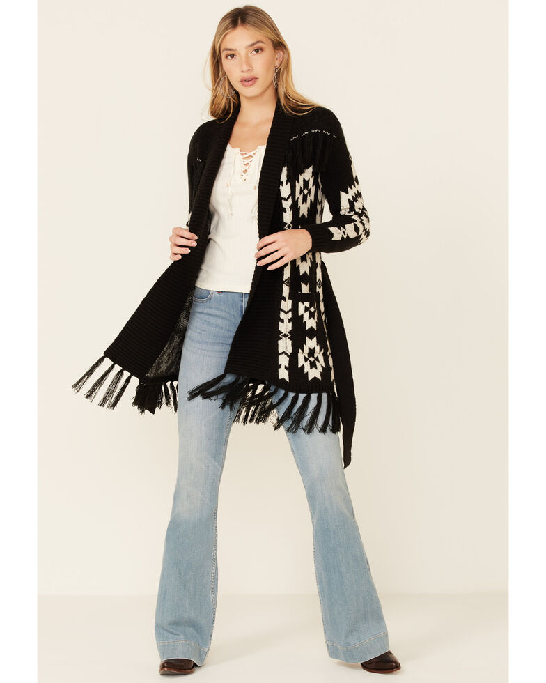 Idyllwind Women's Southwestern Fringe Cardigan , Black, hi-res
