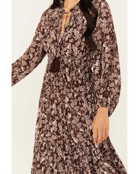 Image #3 - Revel Women's Floral Print Long Sleeve Midi Dress , Taupe, hi-res