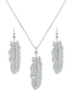 Montana Silversmiths Women's Silver Feather Jewelry Set , Silver, hi-res