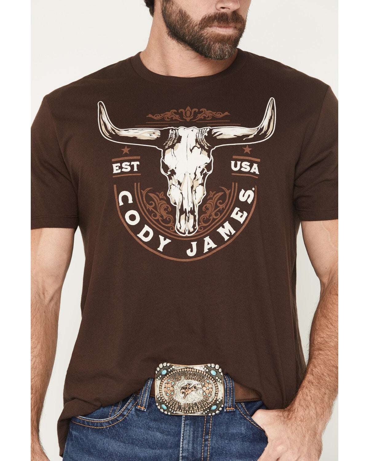 Image #3 - Cody James Men's USA Steerehead Short Sleeve Graphic T-Shirt, Dark Brown, hi-res